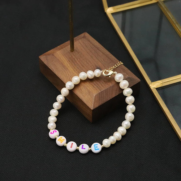 Wholesale Natural Freshwater Pearl Bracelet With Two Sided Light Retro Design Geometric Shape Electroplated Beaded Jewelry That Doesn't Fade