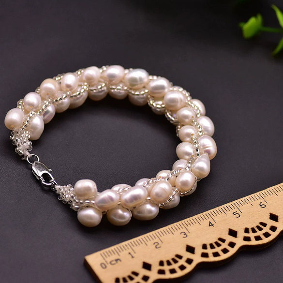 Wholesale Natural Freshwater Pearl Bracelet With Two Sided Light Retro Design Geometric Shape Electroplated Beaded Jewelry That Doesn't Fade
