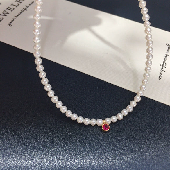 Wholesale Natural Freshwater Pearl Clavicle Necklace Round Shape Copper Alloy And Pearl Material Highend Style