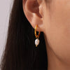 Wholesale Natural Freshwater Pearl Earrings For Women Geometric Style Titanium Steel 18K Gold Plated