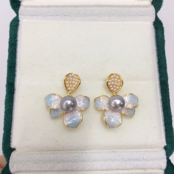 Wholesale Natural Freshwater Pearl Earrings S925 Sterling Silver Needle Fashion Oblate Shape For Women