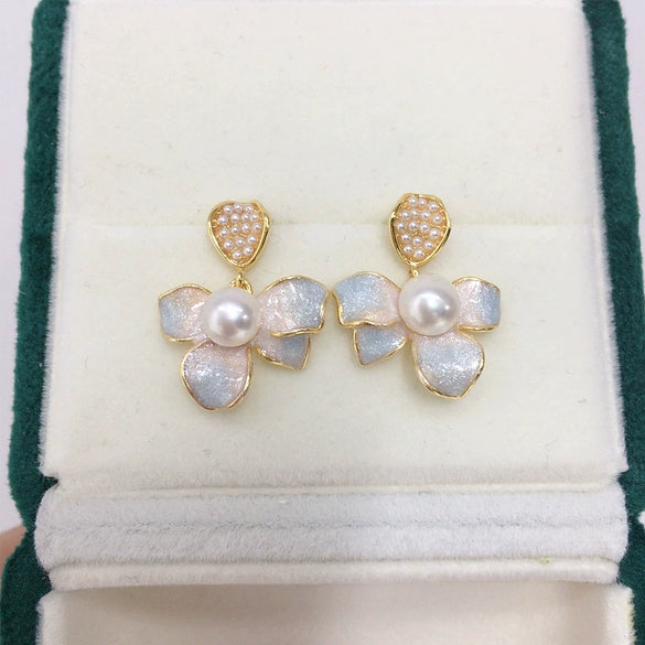 Wholesale Natural Freshwater Pearl Earrings S925 Sterling Silver Needle Fashion Oblate Shape For Women