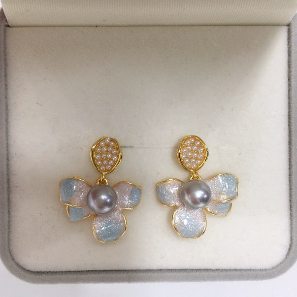 Wholesale Natural Freshwater Pearl Earrings S925 Sterling Silver Needle Fashion Oblate Shape For Women