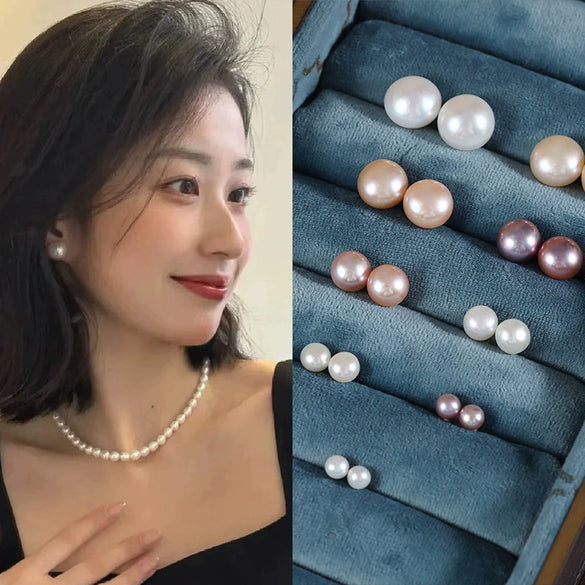 Wholesale Natural Freshwater Pearl Earrings With S925 Sterling Silver Needle And Oblate Shape