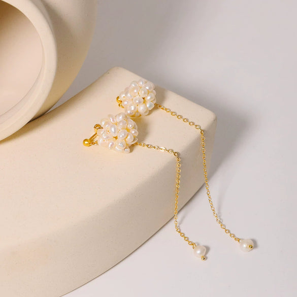 Wholesale Natural Freshwater Pearl Geometric Earrings With S925 Silver Needle And Electroplating Process For Women