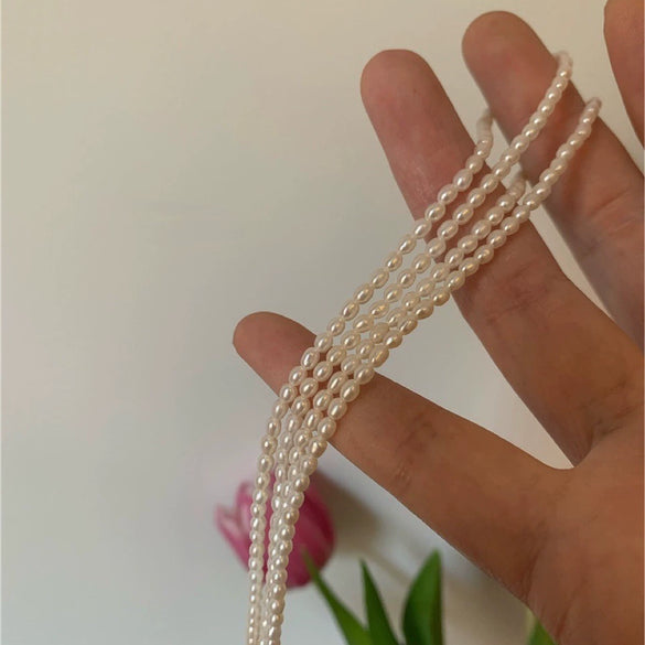 Wholesale Natural Freshwater Pearl Necklace Copper 14K Pack Gold Small Grain Rice Bead Clavicle Chain Retro Minimalist