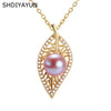 Wholesale Natural Freshwater Pearl Necklace With Copper Plated Gold Leaf Pendant Flat Round And Steamed Bread Round Pearl Boutique Craft