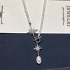 Wholesale Natural Freshwater Pearl Necklace With Sixpointed Star Nearly Round Pearl Pendant And Copper Chain