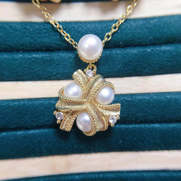 Wholesale Natural Freshwater Pearl Pendant Necklace Palace Retro Style Copper Chain Flat Round And Bun Round Pearls 18K Goldfilled