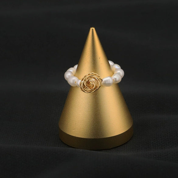 Wholesale Natural Freshwater Pearl Ring Retro Geometric Style Electroplated