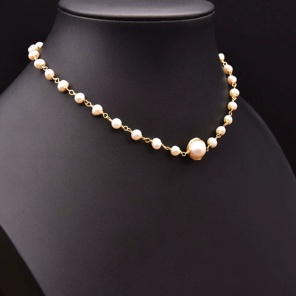 Wholesale Natural Freshwater Pearl Wirewound Retro Ethnic Style Handmade Clavicle Chain Jewelry For Women With Geometric Design And Electroplating
