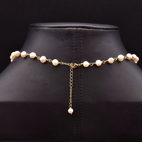 Wholesale Natural Freshwater Pearl Wirewound Retro Ethnic Style Handmade Clavicle Chain Jewelry For Women With Geometric Design And Electroplating