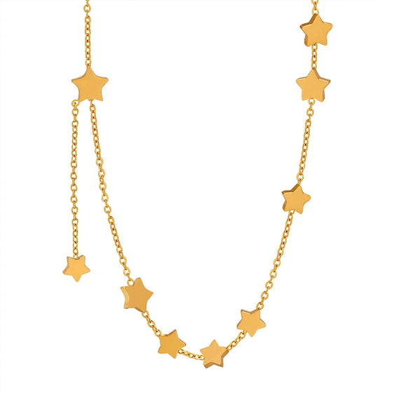 Wholesale Natural Geometric Pentagram Star Tassel Clavicle Necklace For Girls Titanium Steel Electroplated