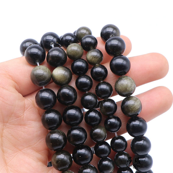 Wholesale Natural Gold Obsidian Beads Polished Jewelry Accessories For Diy Bracelets