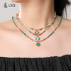 Wholesale Natural Malachite Necklace Stainless Steel Copper Handmade Geometric Pendant Clavicle Chain For Women