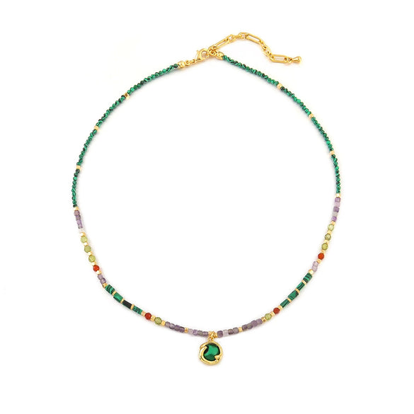 Wholesale Natural Malachite Necklace Stainless Steel Copper Handmade Geometric Pendant Clavicle Chain For Women
