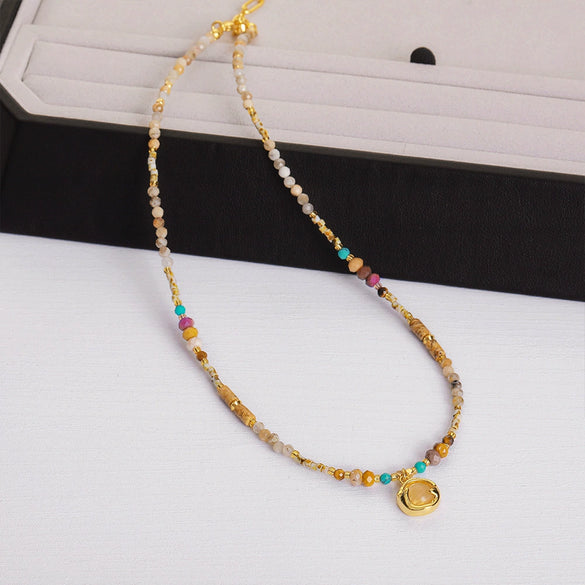 Wholesale Natural Malachite Necklace Stainless Steel Copper Handmade Geometric Pendant Clavicle Chain For Women