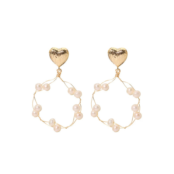 Wholesale Natural Pearl Earrings Handmade Real Gold Electroplated Geometric Style
