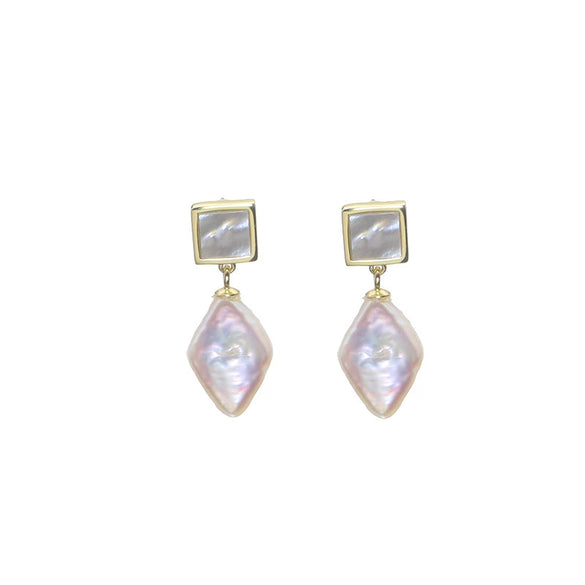 Wholesale Natural Pearl Earrings Sterling Silver Rhombus Baroque Retro Exaggerated Geometric Electroplated Highquality Jewelry For Women