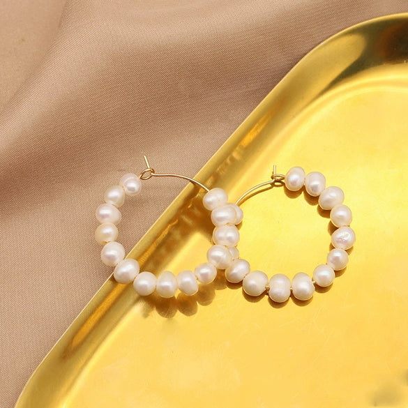 Wholesale Natural Pearl Earrings With Beaded Retro Niche Design Geometric Pattern Electroplated For Women