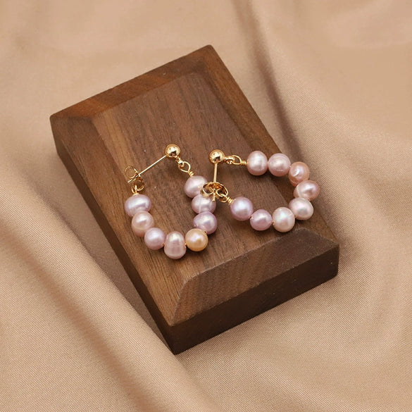 Wholesale Natural Pearl Earrings With Beaded Retro Niche Design Geometric Pattern Electroplated For Women