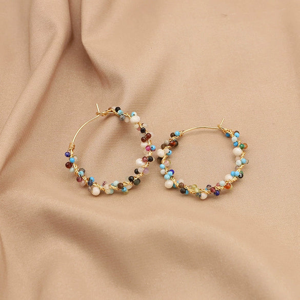 Wholesale Natural Pearl Earrings With Beaded Retro Niche Design Geometric Pattern Electroplated For Women