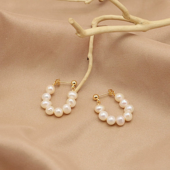Wholesale Natural Pearl Earrings With Beaded Retro Niche Design Geometric Pattern Electroplated For Women