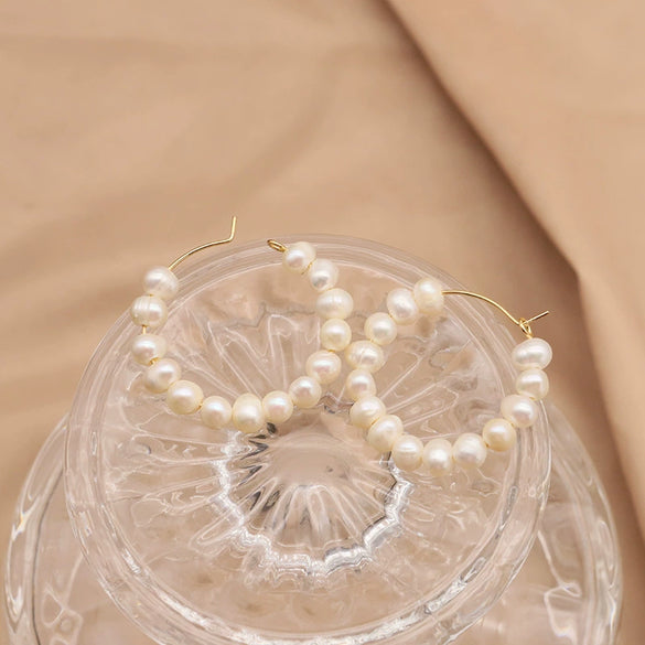 Wholesale Natural Pearl Earrings With Beaded Retro Niche Design Geometric Pattern Electroplated For Women