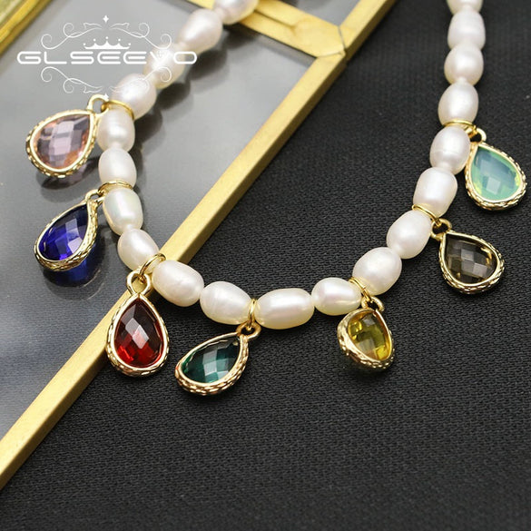 Wholesale Natural Pearl Geometric Retro Electroplating Water Drop Pendant Bracelet