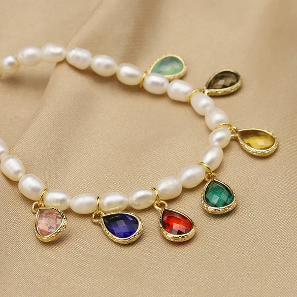 Wholesale Natural Pearl Geometric Retro Electroplating Water Drop Pendant Bracelet