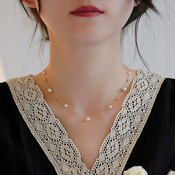 Wholesale Natural Pearl Gold Beads Handmade Ochain Necklace For Women
