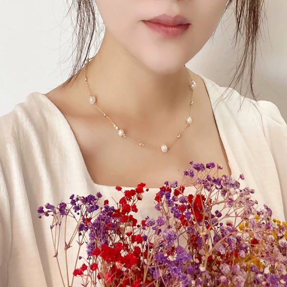 Wholesale Natural Pearl Gold Beads Handmade Ochain Necklace For Women