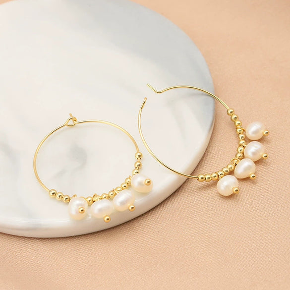 Wholesale Natural Pearl Women's Retro Geometric Pure Handmade Earrings
