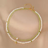 Wholesale Natural Peridot Freshwater Pearl Necklace Handmade Geometric Double Layer Clavicle Chain For Women