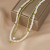 Wholesale Natural Peridot Freshwater Pearl Necklace Handmade Geometric Double Layer Clavicle Chain For Women