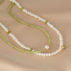 Wholesale Natural Peridot Freshwater Pearl Necklace Handmade Geometric Double Layer Clavicle Chain For Women