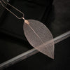Wholesale Natural Real Leaf Specimens Alloy Goldplated Long Necklace With Original Snake Chain