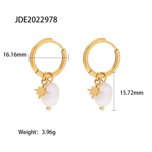 Wholesale Natural Stainless Steel Earrings With Geometric Star Pendant Set With Pearls For Women