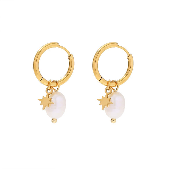 Wholesale Natural Stainless Steel Earrings With Geometric Star Pendant Set With Pearls For Women