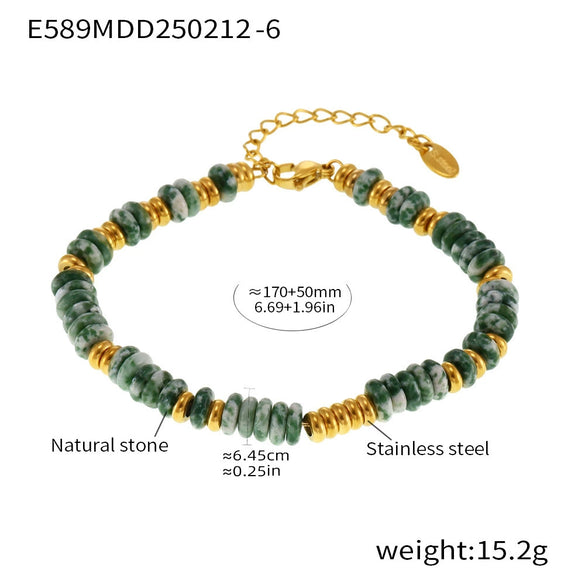 Wholesale Natural Stone Abacus Beads Bracelet Light Luxury Titanium Steel 18K Gold Plated Geometric Chain Decoration