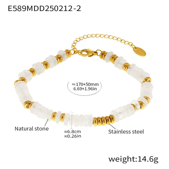 Wholesale Natural Stone Abacus Beads Bracelet Light Luxury Titanium Steel 18K Gold Plated Geometric Chain Decoration