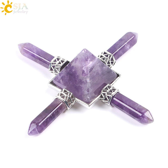 Wholesale Natural Stone And Copper Ornaments Pyramid Pink White Crystal Obsidian Amethyst Minimalist Style