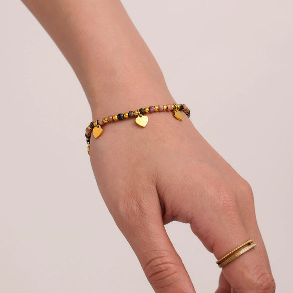 Wholesale Natural Stone And Gold Beads Love Necklace And Bracelet With Electroplating For Women