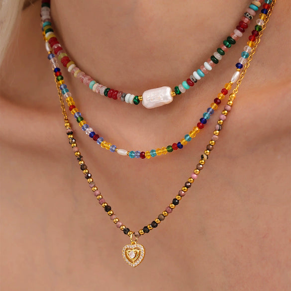 Wholesale Natural Stone And Gold Beads Love Necklace And Bracelet With Electroplating For Women