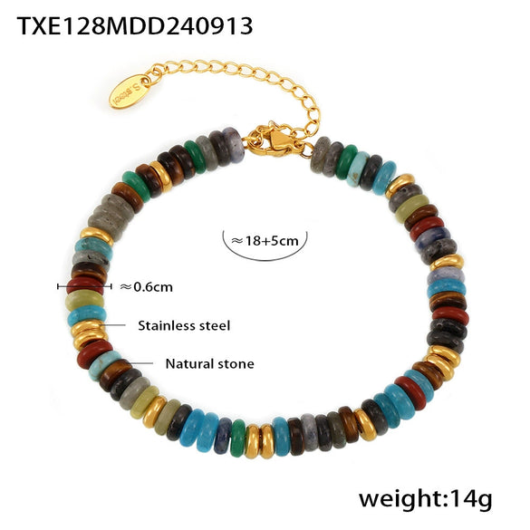 Wholesale Natural Stone And Stainless Steel Abacus Bead Necklace And Bracelet Retro Dopamine Style Handmade With Electroplating