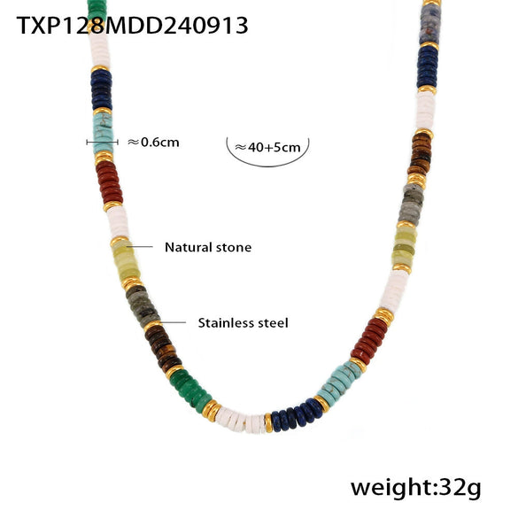 Wholesale Natural Stone And 316L Stainless Steel Abacus Bead Necklace And Bracelet Retro Handmade Electroplated For Women