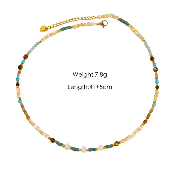 Wholesale Natural Stone And Titanium Steel Geometric Handmade Necklace With Original Design