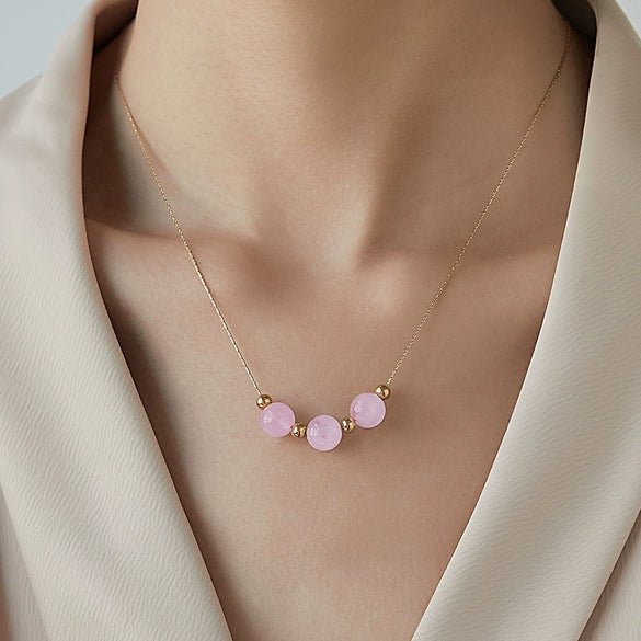 Wholesale Natural Stone Bead Pendant Necklace Titanium Steel Snake Bone Chain Geometric Style 18K Gold Plated