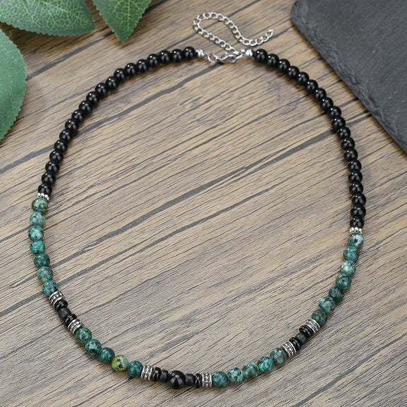 Wholesale Natural Stone Beaded Necklace Handmade With Alloy Pendant Geometric Style Round Shape Unisex