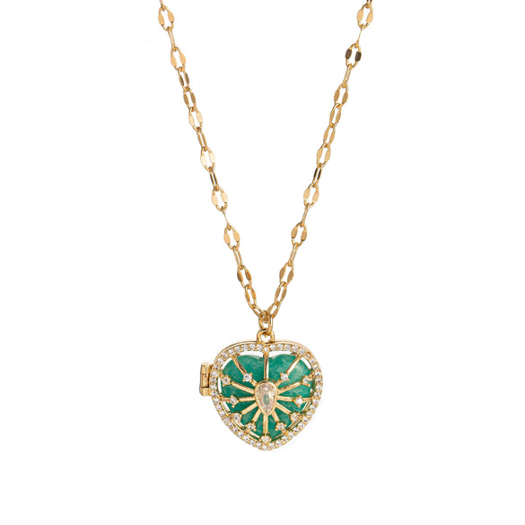 Wholesale Natural Stone Diamond Love Opening Necklace Copper Retro Heart Shape Women